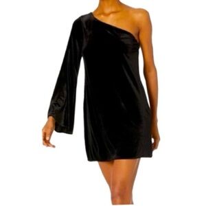 French Connection single shoulder long sleeve velvet mini dress black size 6